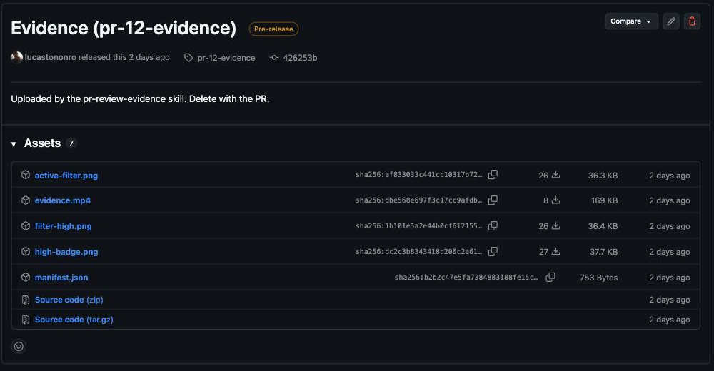 The prerelease behind PR #12: five uploaded assets, plus the two source archives GitHub attaches to any tag