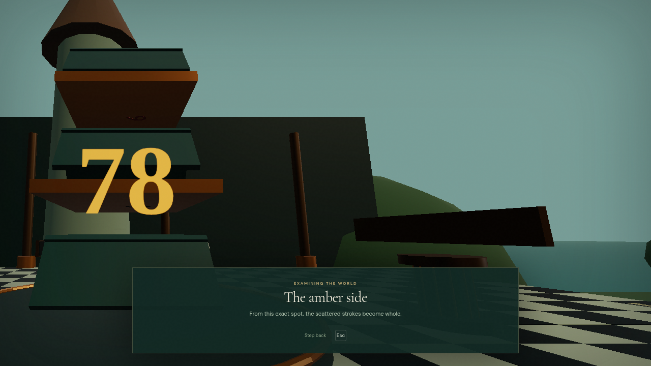 The earlier final puzzle, with a floating amber number and an automatic viewpoint.