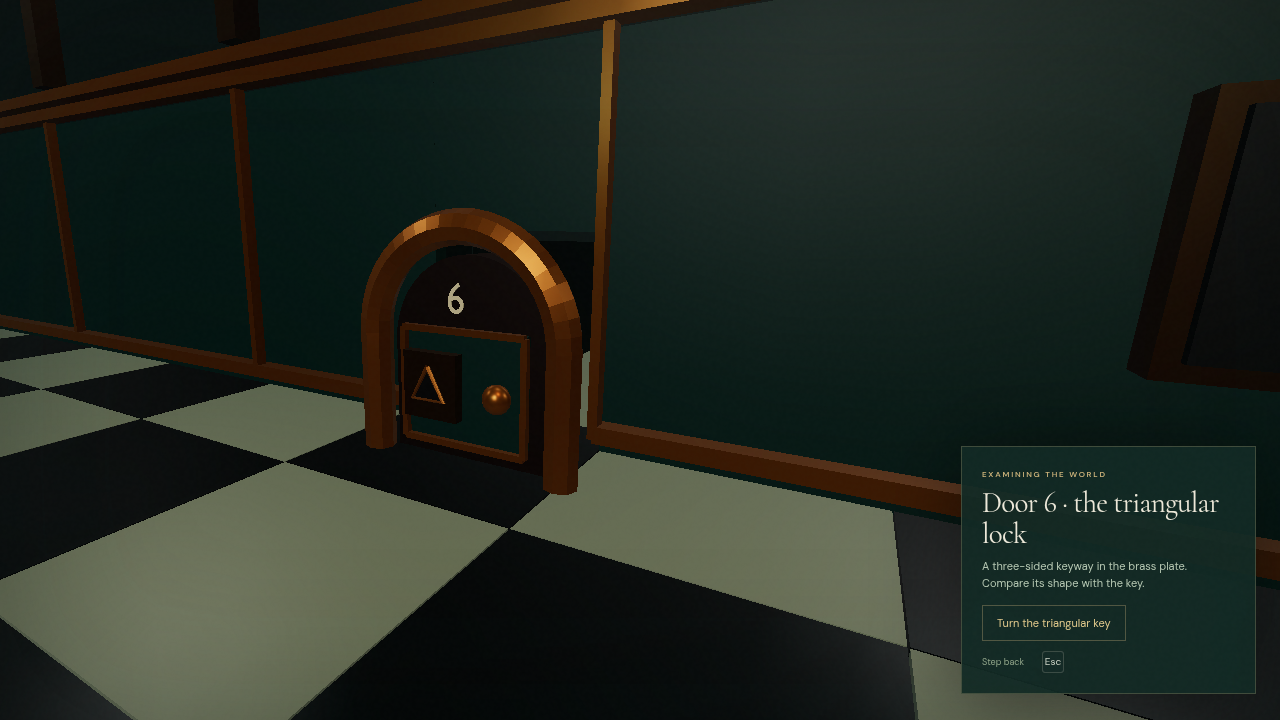 The repaired door with its triangular keyway.
